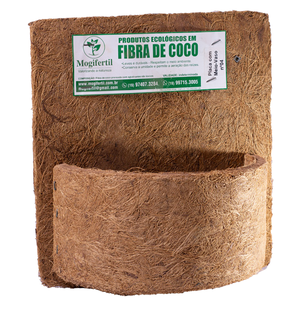Placa com Meio Vaso de Fibra de Coco — Linha Ecológica - Vasos de Fibra de Coco Mogifertil