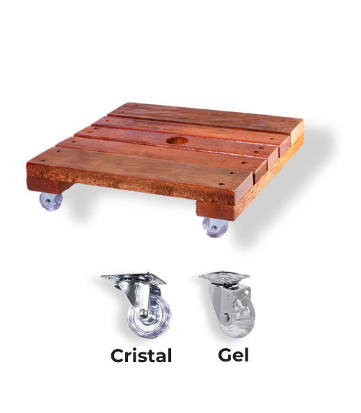 Suporte para Vasos Quadrado - Rodízio Cristal ou Gel — Suportes para Vasos em Madeira Mogifertil